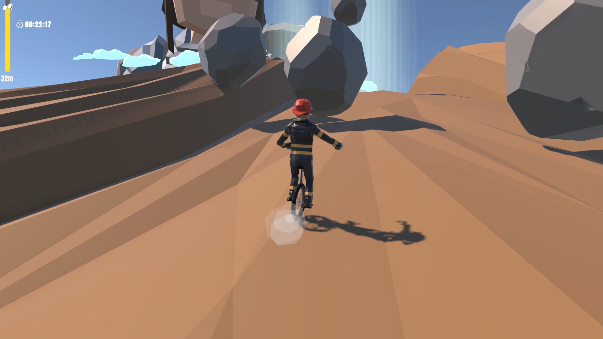 玩家騎著單輪車試圖通過由風扇構成的障礙