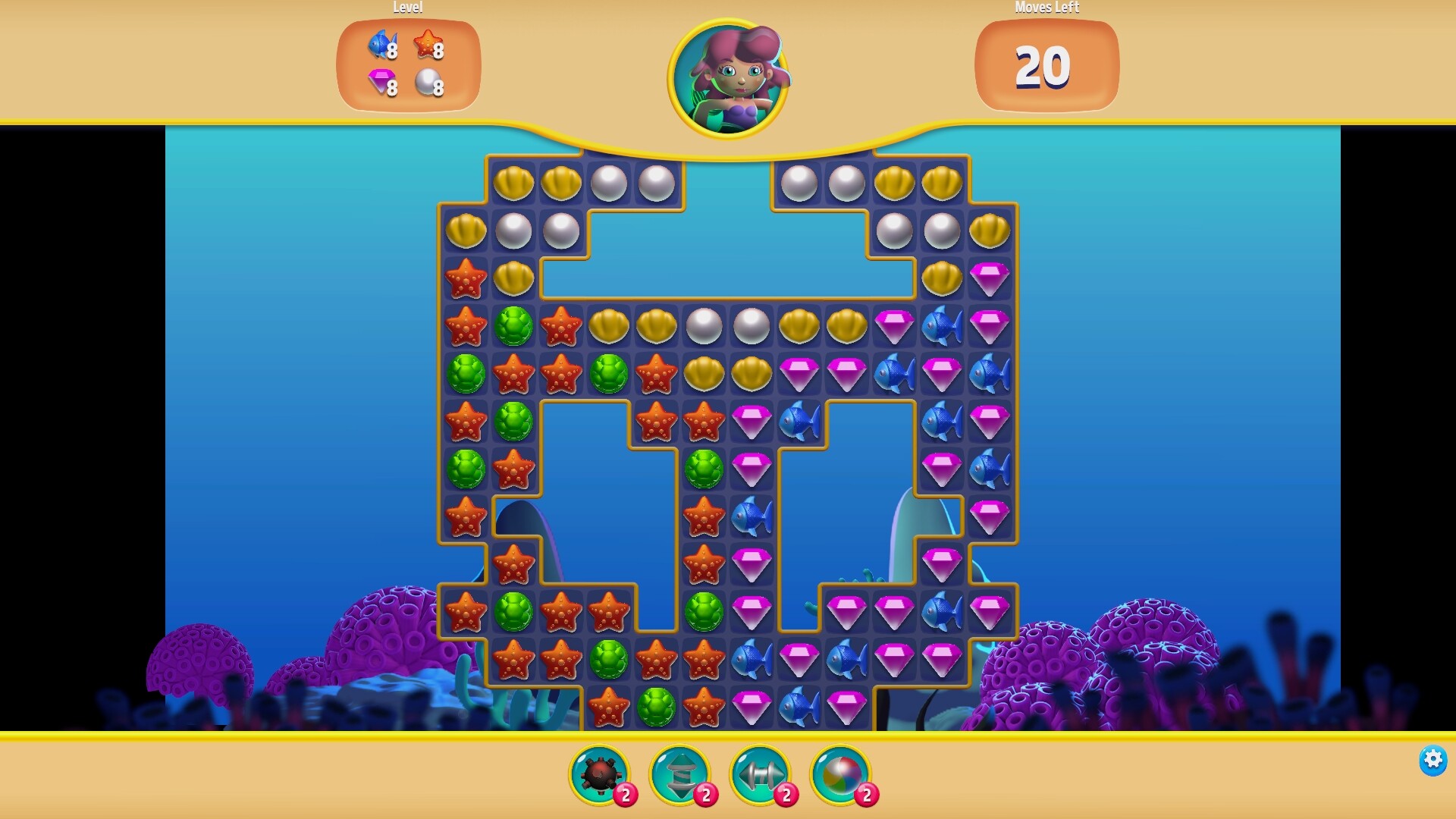 另一種遊戲關卡佈局，寶石形狀不規則排列。