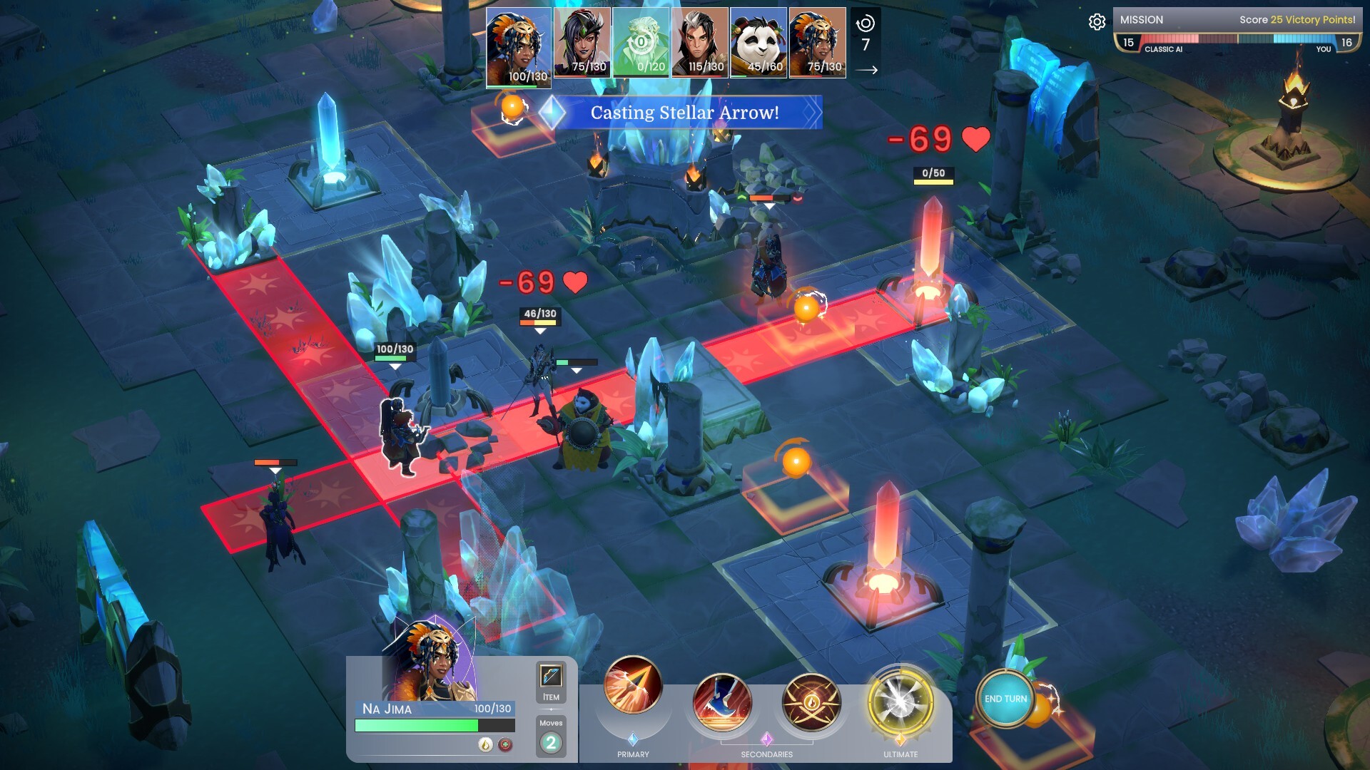 在戰場上拾取能量球以釋放強大的終極技能