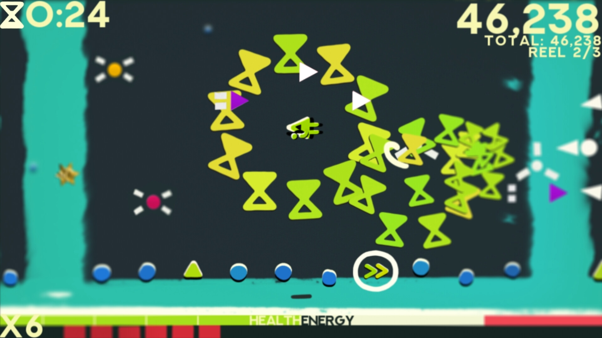 遊戲場景充滿了抽象與多彩的設計