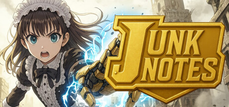 JUNK NOTES 遊戲主視覺圖，展現了蒸汽龐克風格的角色與世界觀。