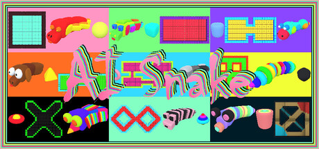 AI 貪吃蛇遊戲主視覺圖，展示一條可愛的卡通風格綠色蛇。