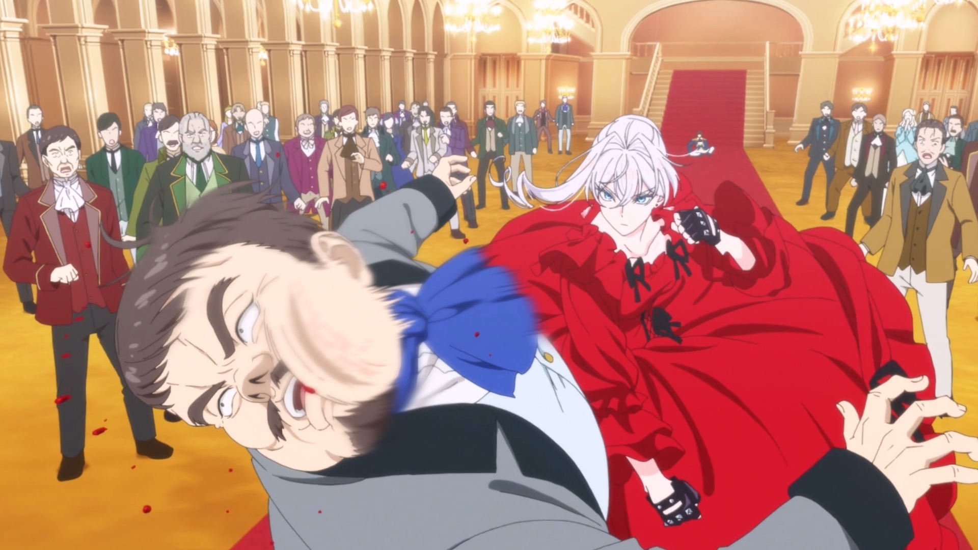 在場的貴族與士兵都不是史卡蕾特的對手,被鐵拳平等制裁。