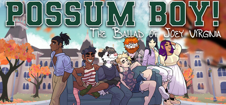 遊戲的主視覺圖，展示了主角負鼠男孩與他的人類朋友們