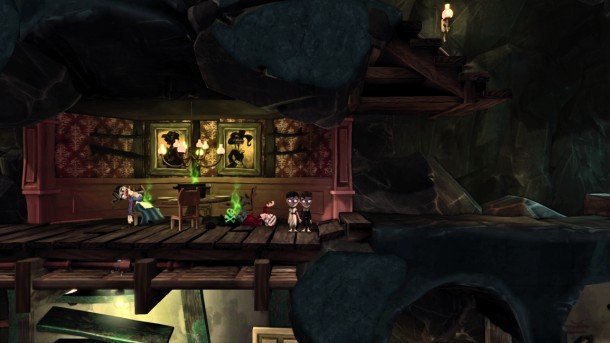 角色們在充滿謎題的洞窟中探索