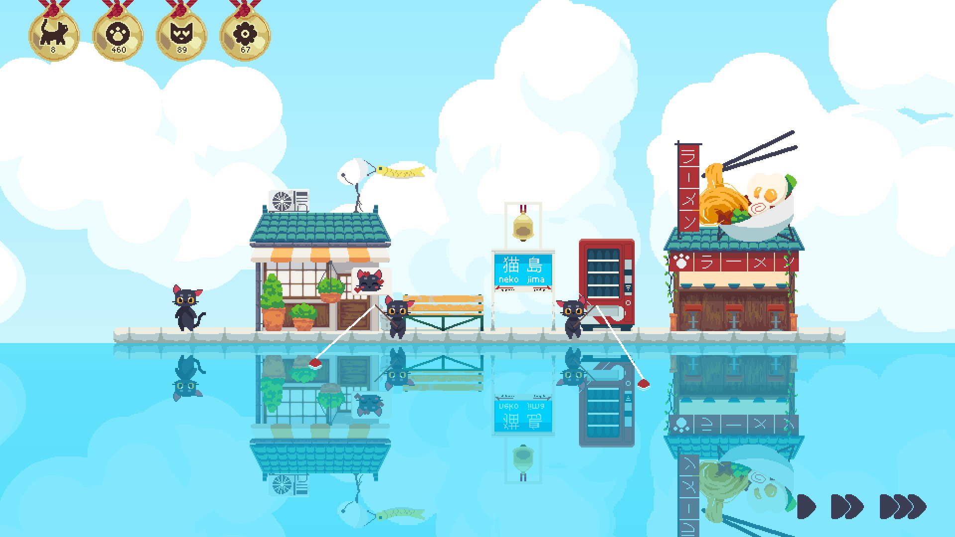 貓咪們會在島上悠閒地生活與探索。