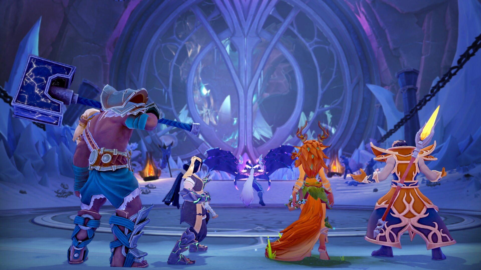 玩家在秘境戰盟中施放華麗的技能對抗敵人。