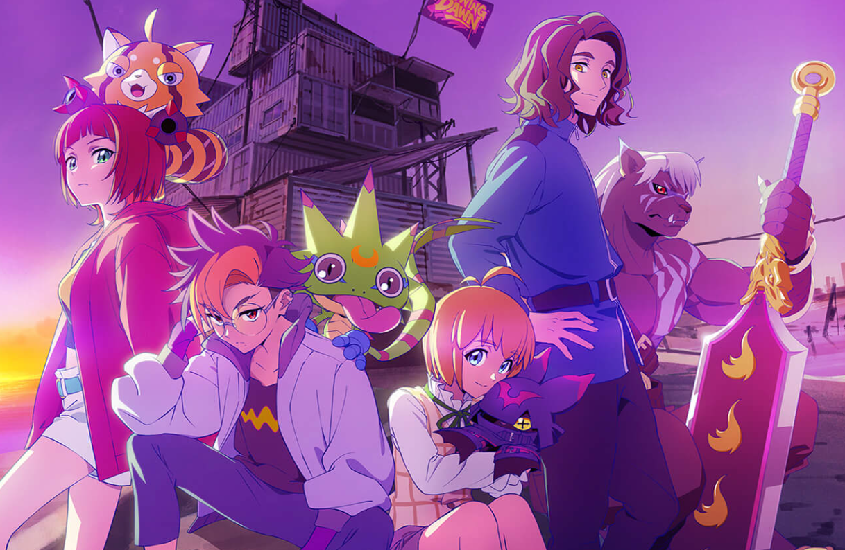 《數碼寶貝 beatbreak》主視覺圖，展現了主要角色與他們的數碼獸夥伴。