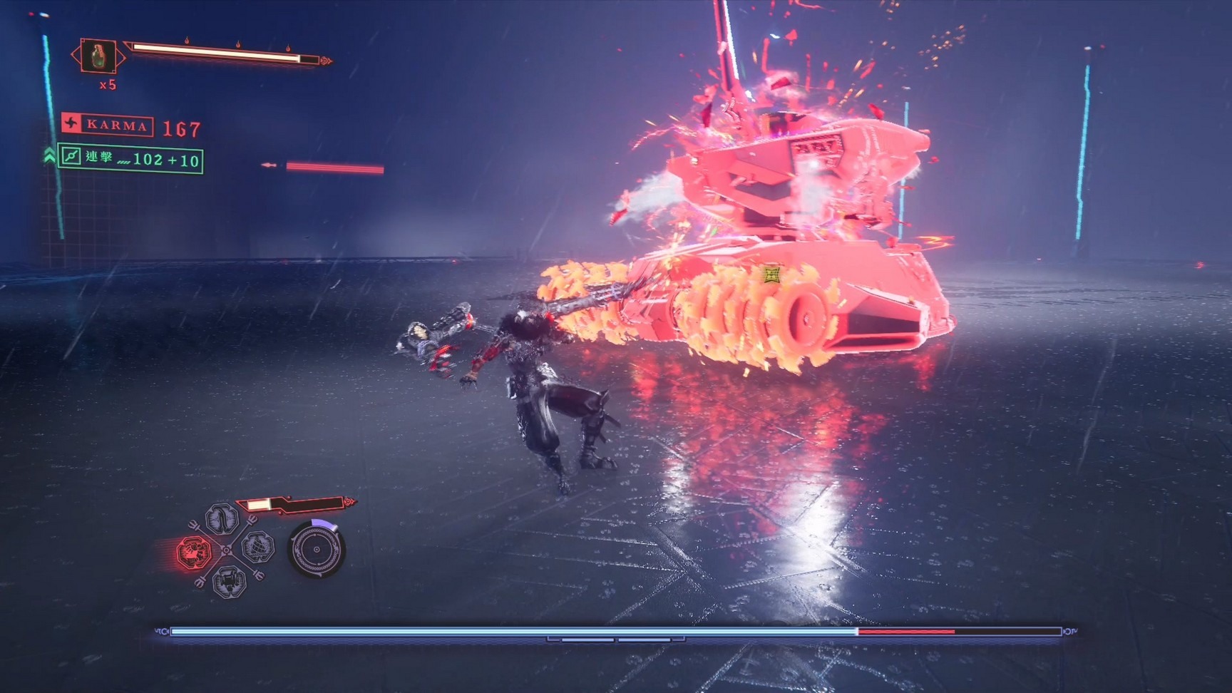 敵人發出紅光,預示著致命的強力攻擊。