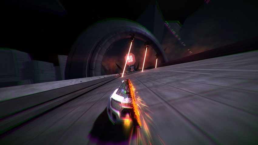 車輛在扭曲的賽道上行駛,展現了遊戲的超現實設計