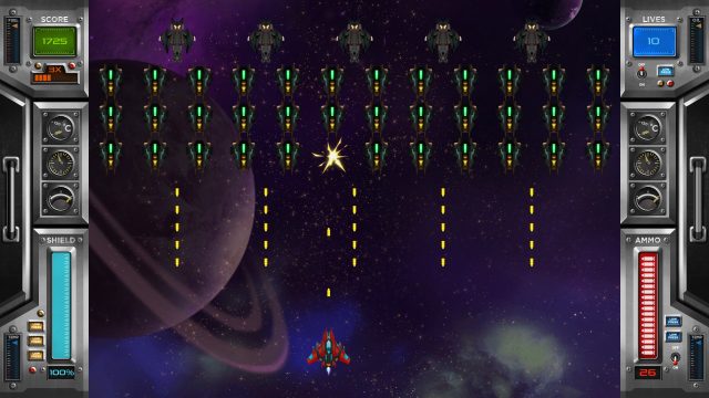 遊戲中玩家飛船正在吸收敵方子彈