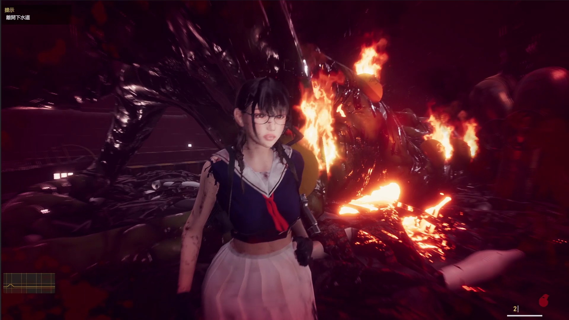 主角身穿制服,手持武器準備應戰。