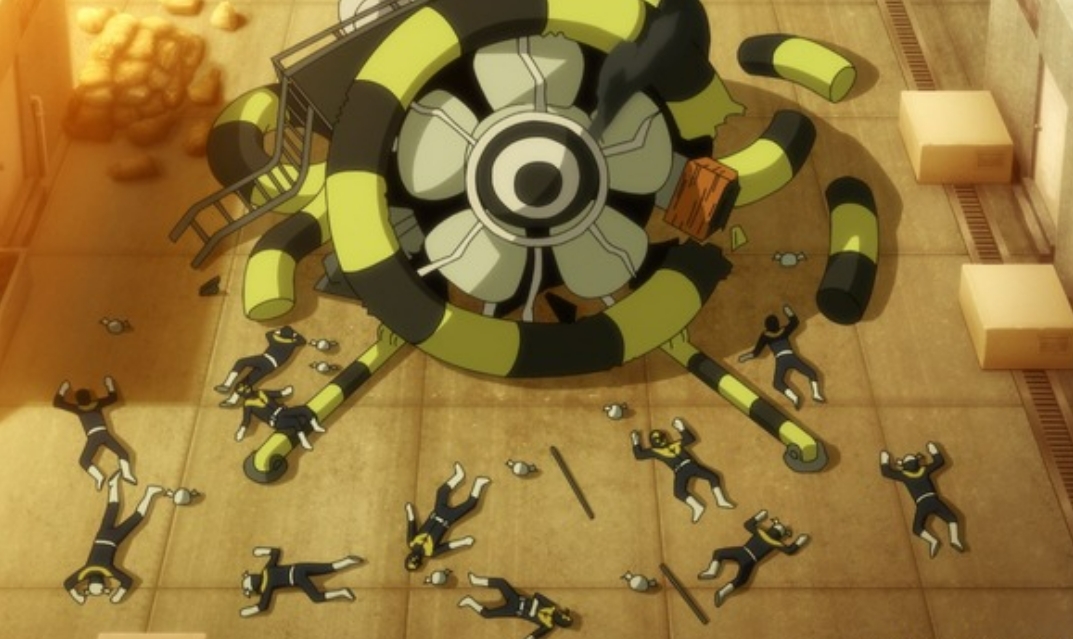 戰鬥員被英雄擊倒的場景