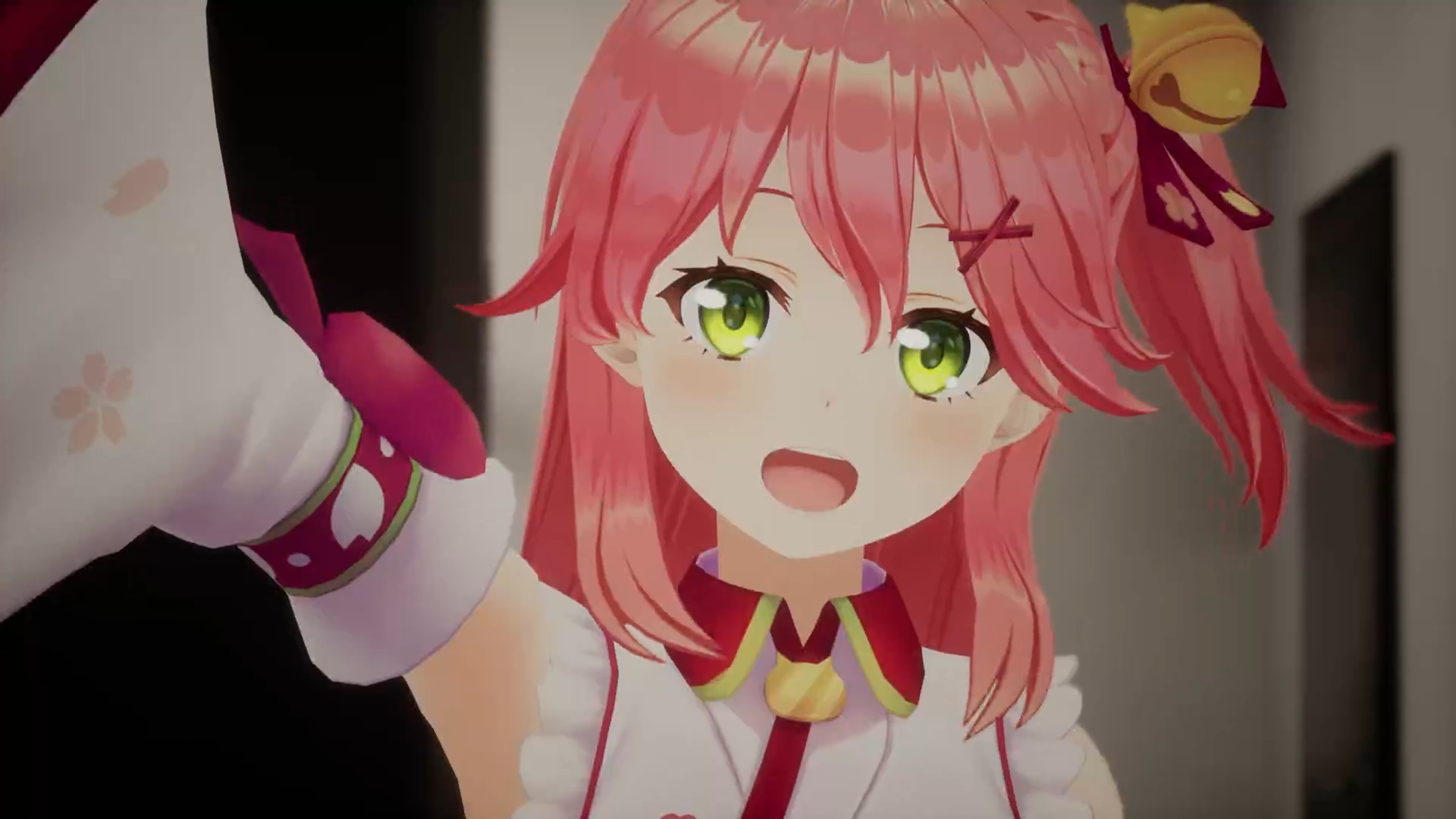 櫻巫女在充滿科技感的室內場景