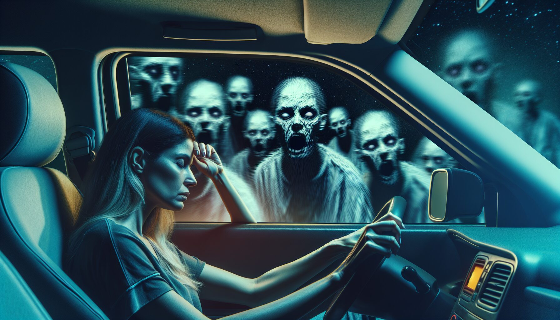 夜間高速路段駕駛示意佐以白影