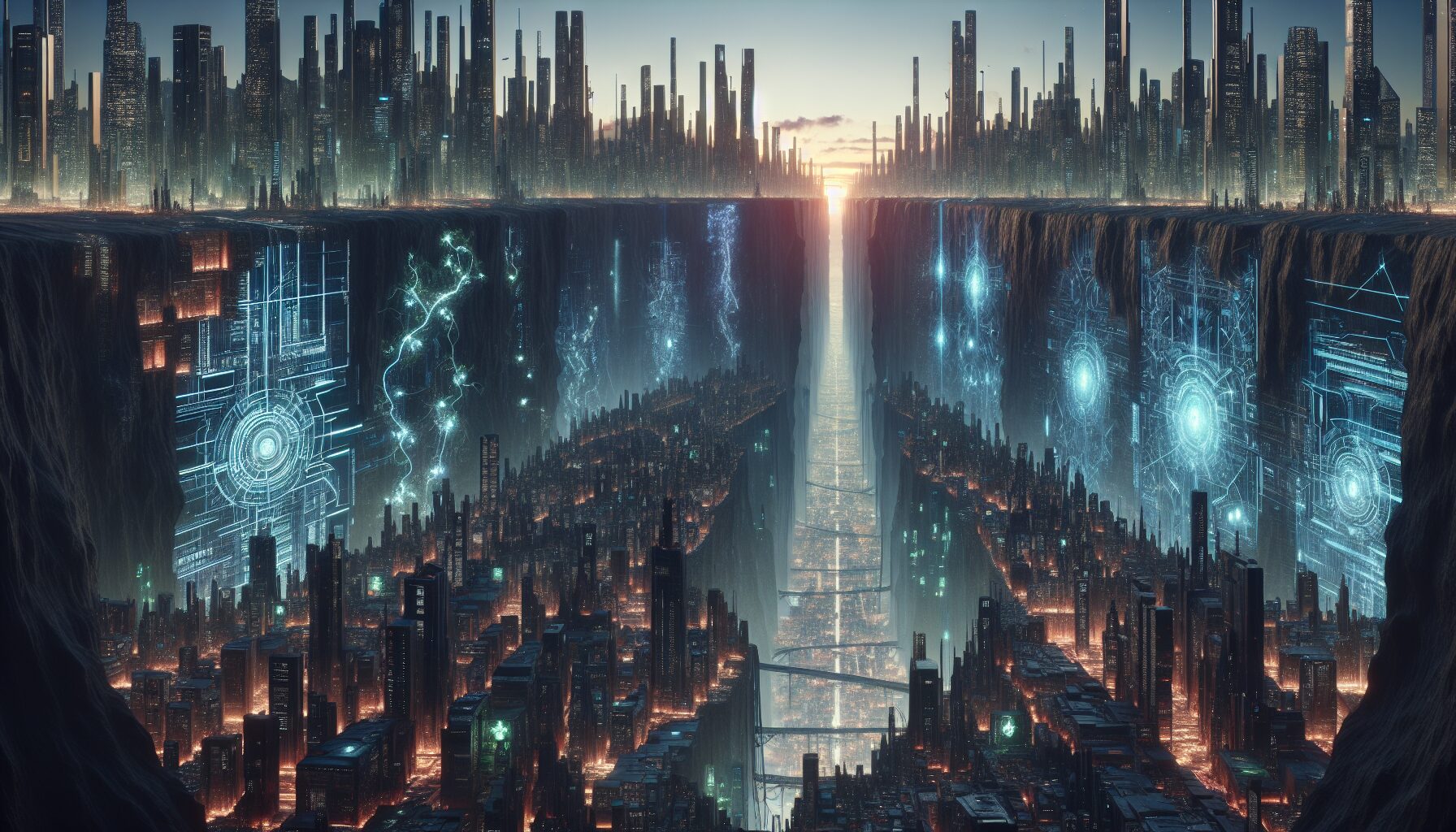 雙子城聖所場景藝術 - 上城區漂浮都市與下城區廢墟劇烈對比