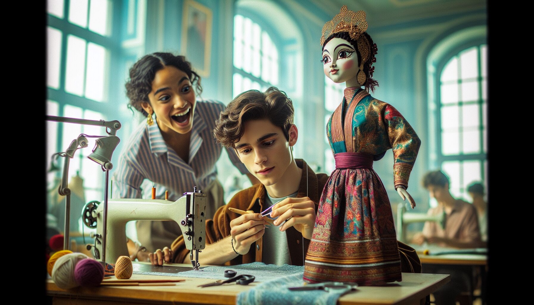 五条新菜與喜多川海夢於校內相遇，展開Cosplay與製作服裝的夥伴關係（動畫場景）