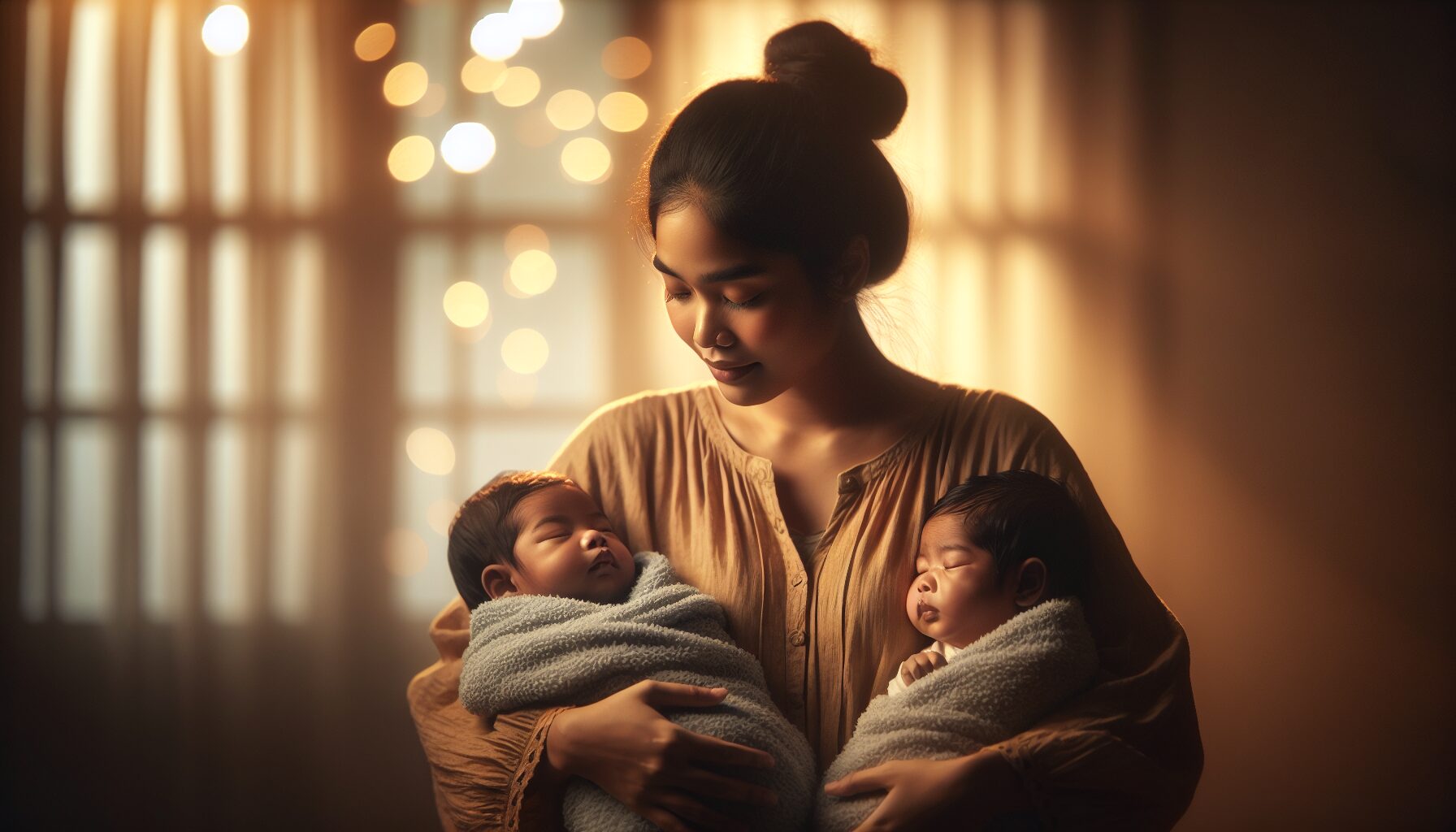 星野愛懷中抱著雙胞胎,展現母性光輝的溫馨時刻