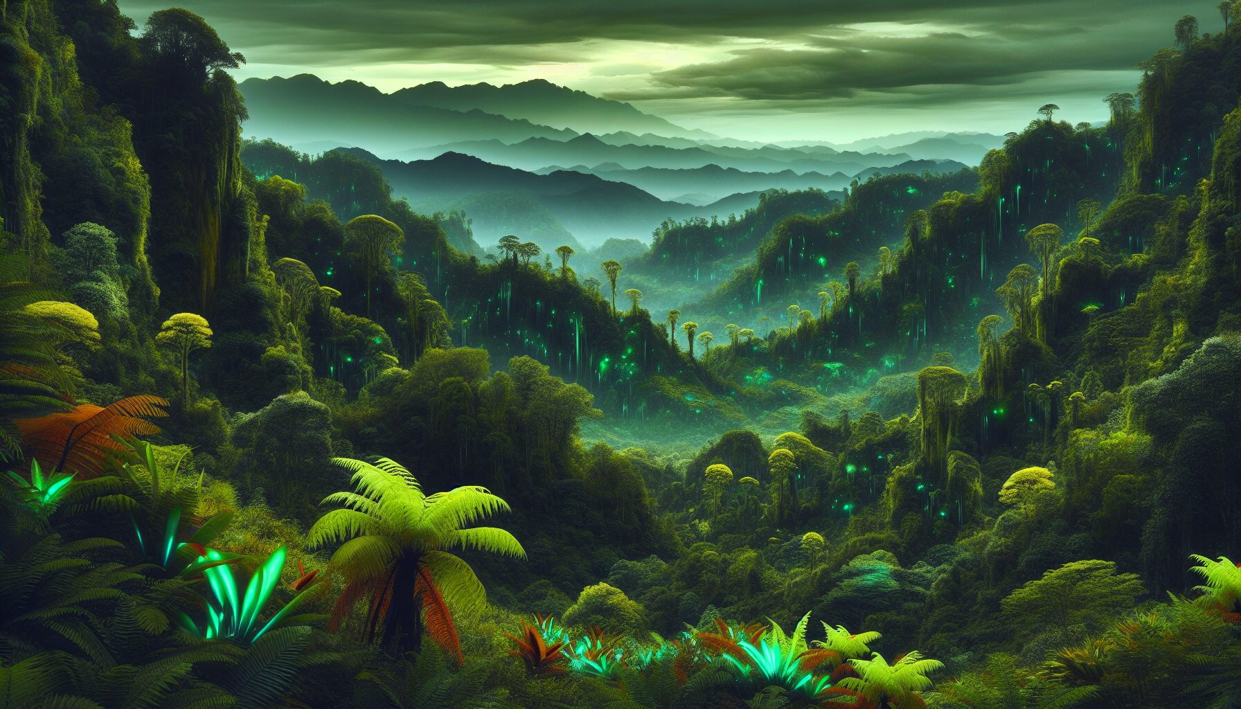 Adamance星球遊戲截圖，展示深邃山谷與林地環境