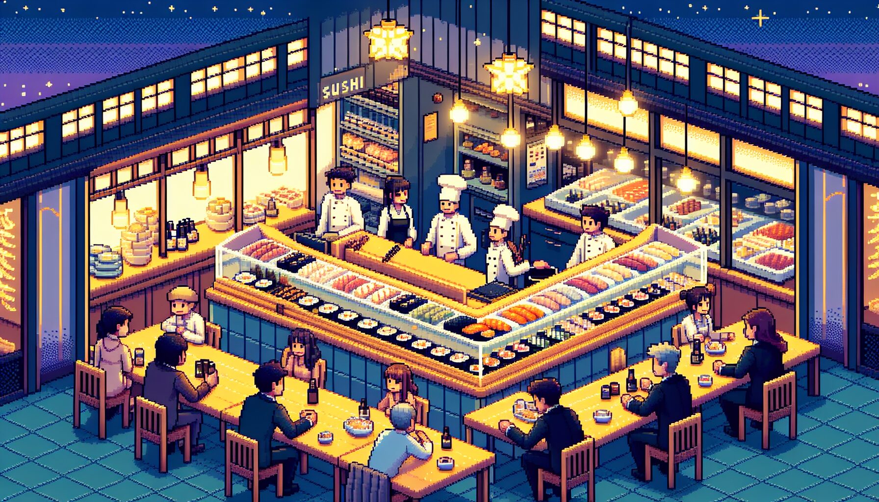 白天捕魚與夜晚餐廳經營的遊戲循環畫面