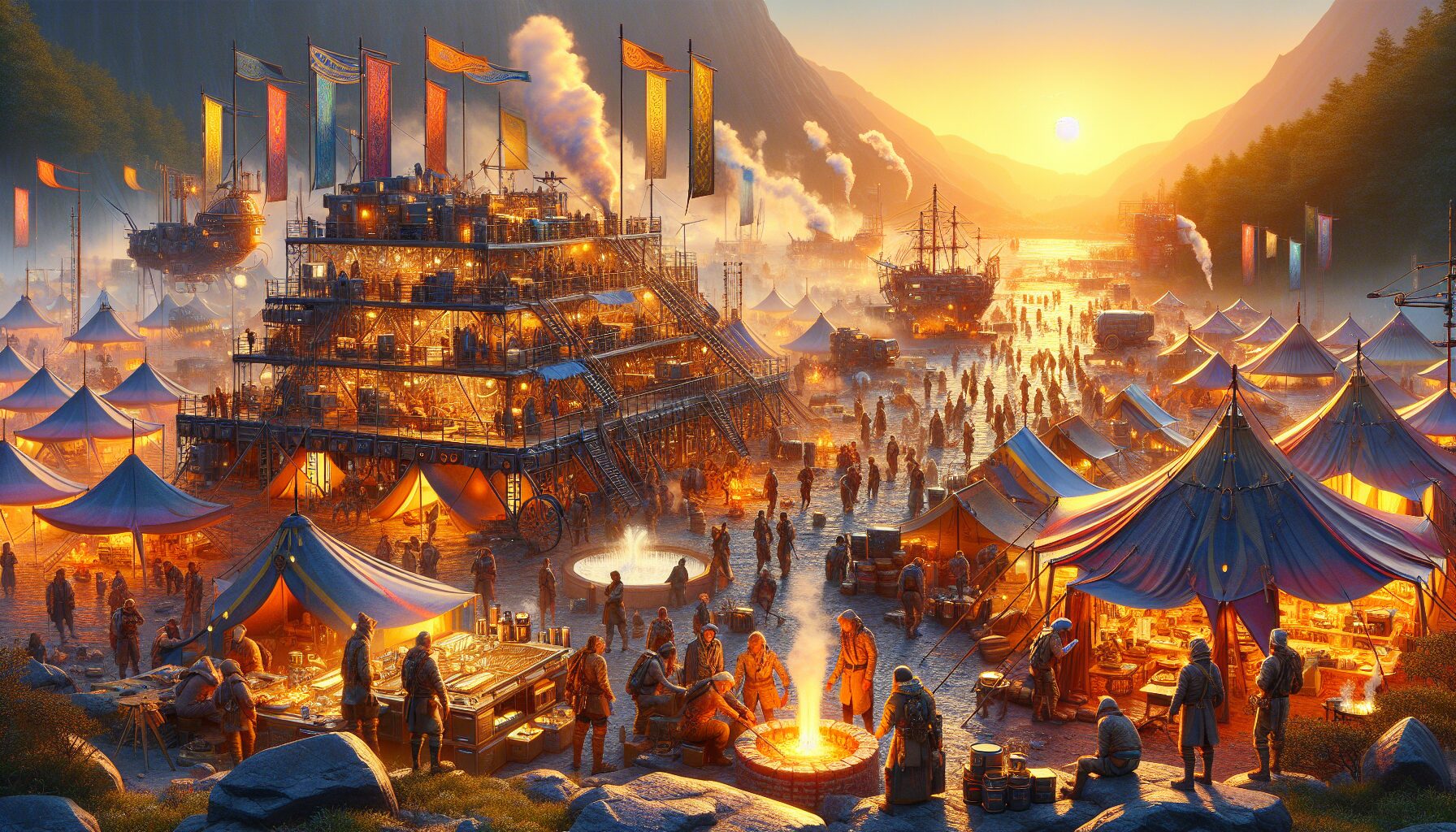 遊戲內玩家集會所，獵人聚集、交流熱絡。