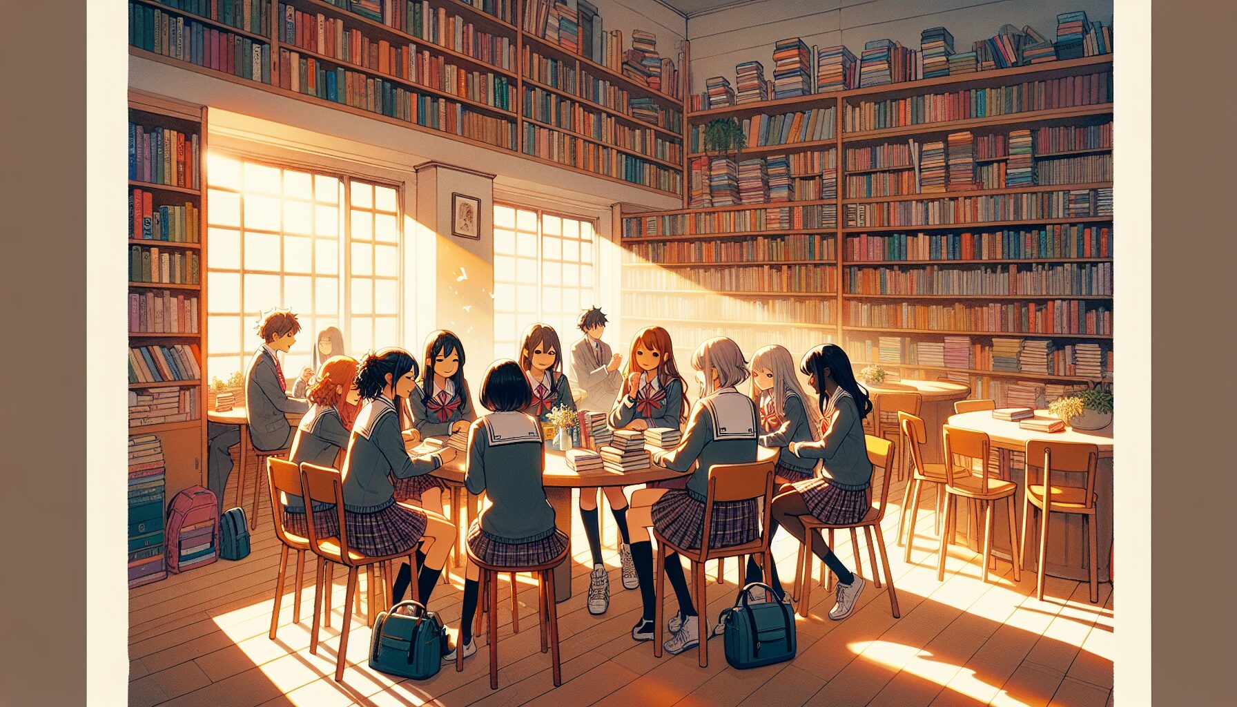 文藝社社團教室內,杏菜、檸檬、知花與溫水熱鬧共處