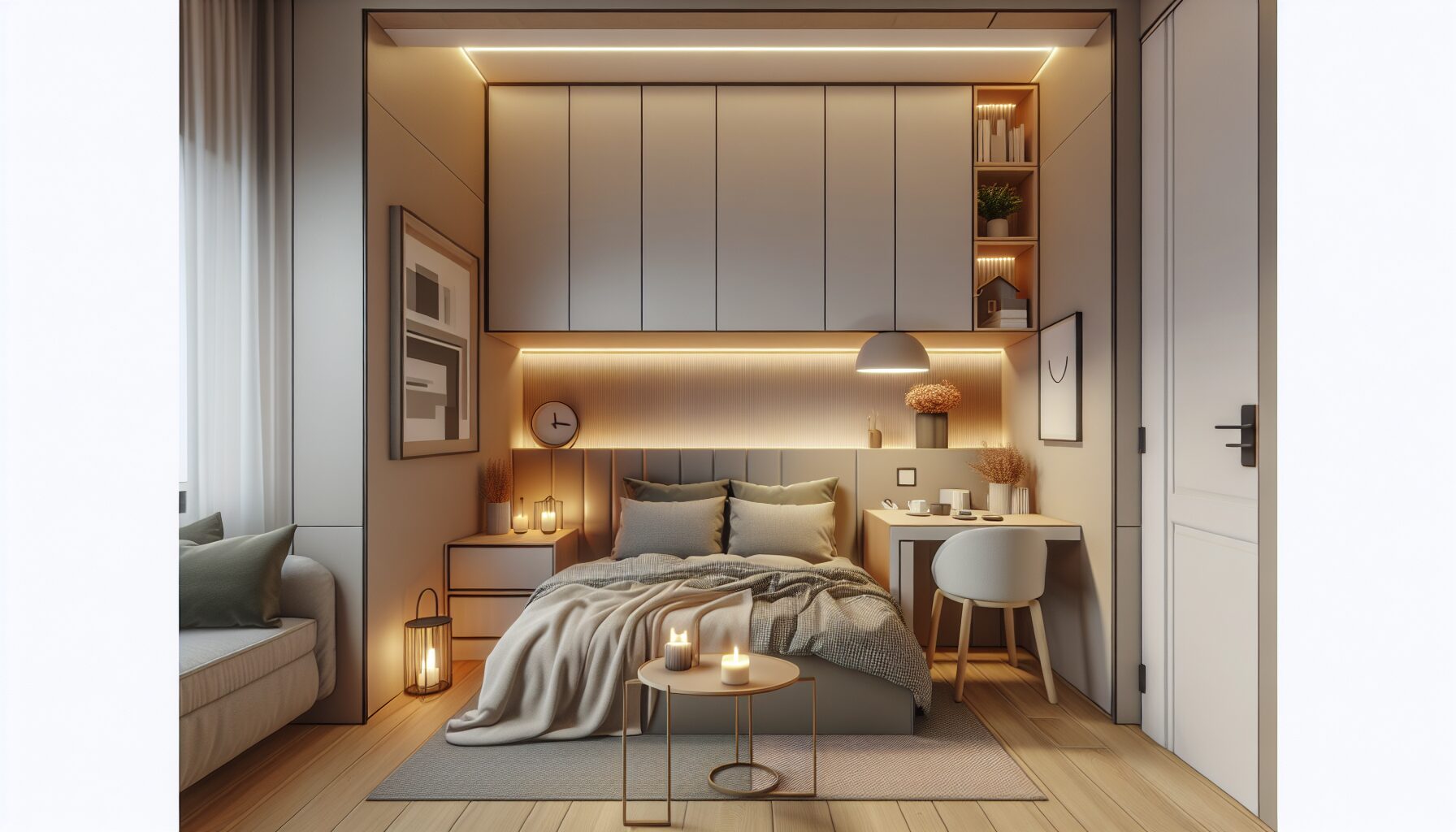 現代臥室空間坪效比較示意圖