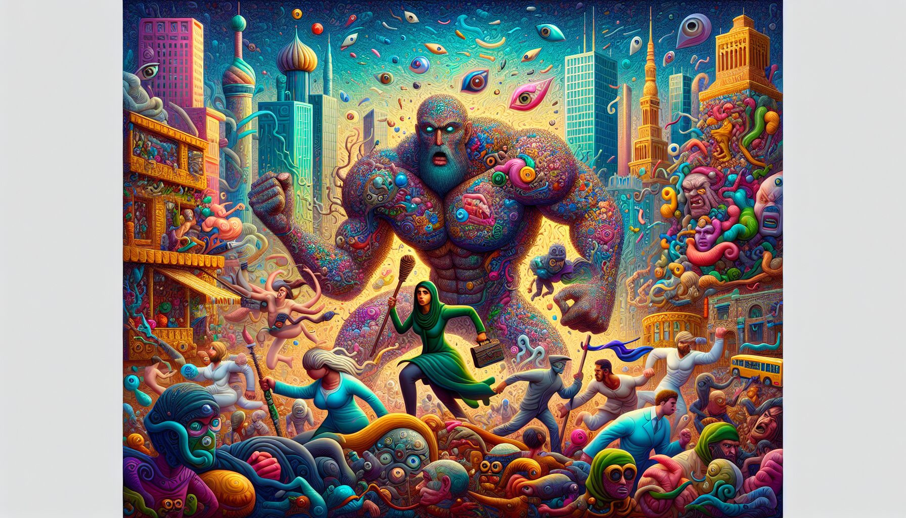 城市街頭以子宮意象為核心的巨大惡靈，劇情進行瘋狂「裝逼」獵奇任務。