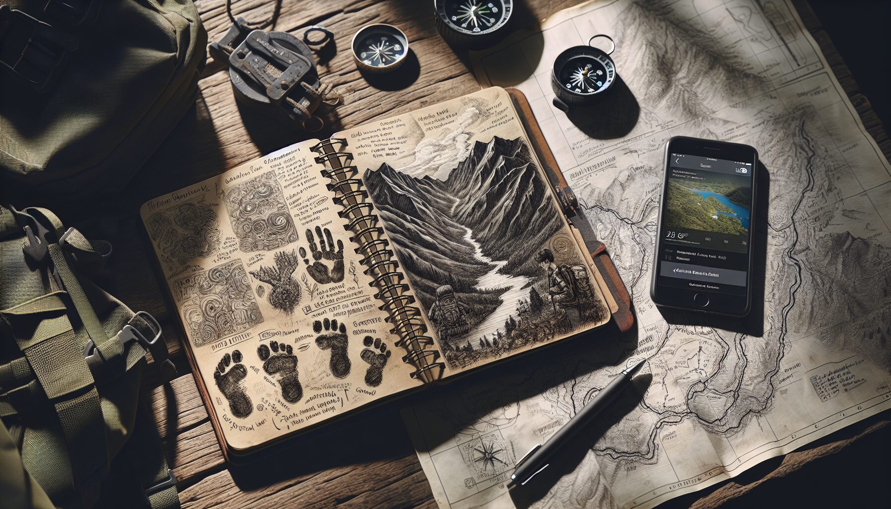 登山者正於日本阿爾卑斯山脈規劃路線,手持地圖與GPS裝備,展現秘境探險出發前的準備