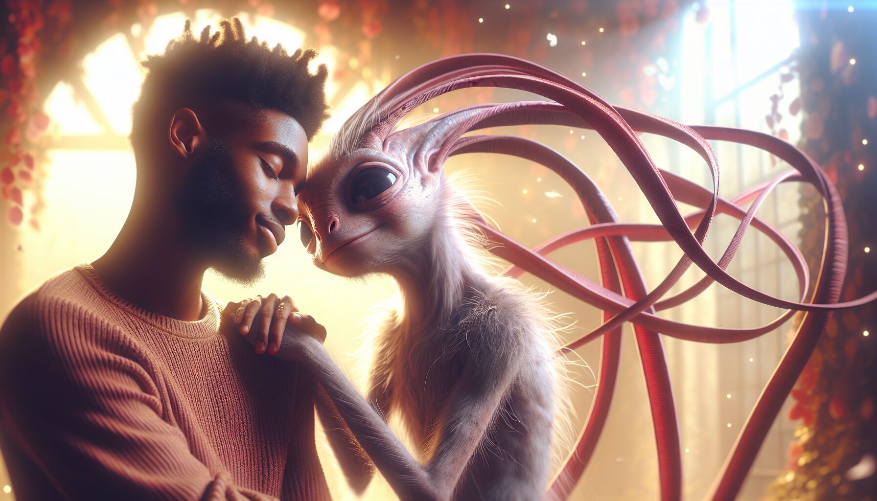 仙子伊布的緞帶觸角與主人的溫柔互動