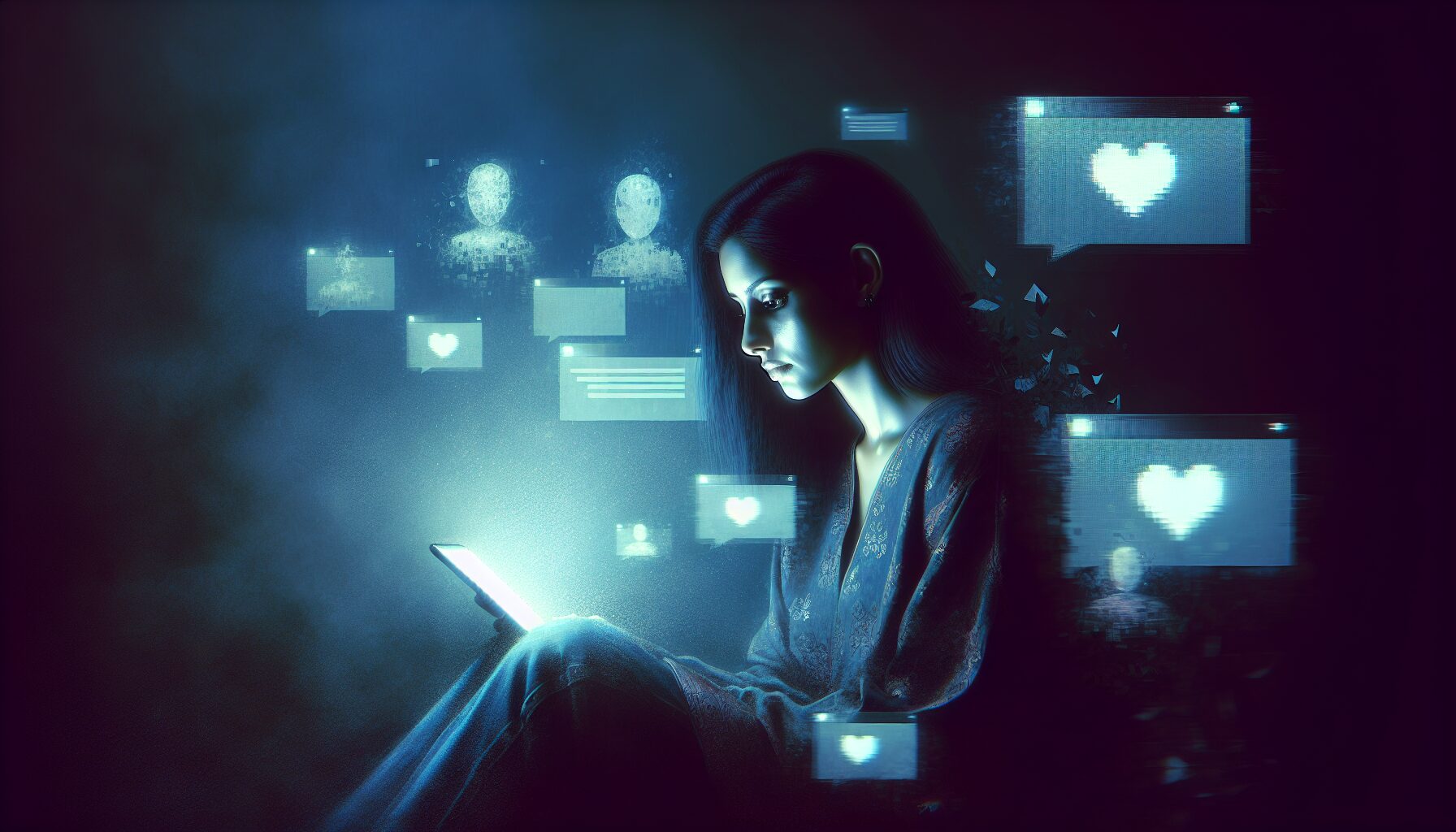 現代年輕人用手機聊訊息,表現數位曖昧及情感幻覺