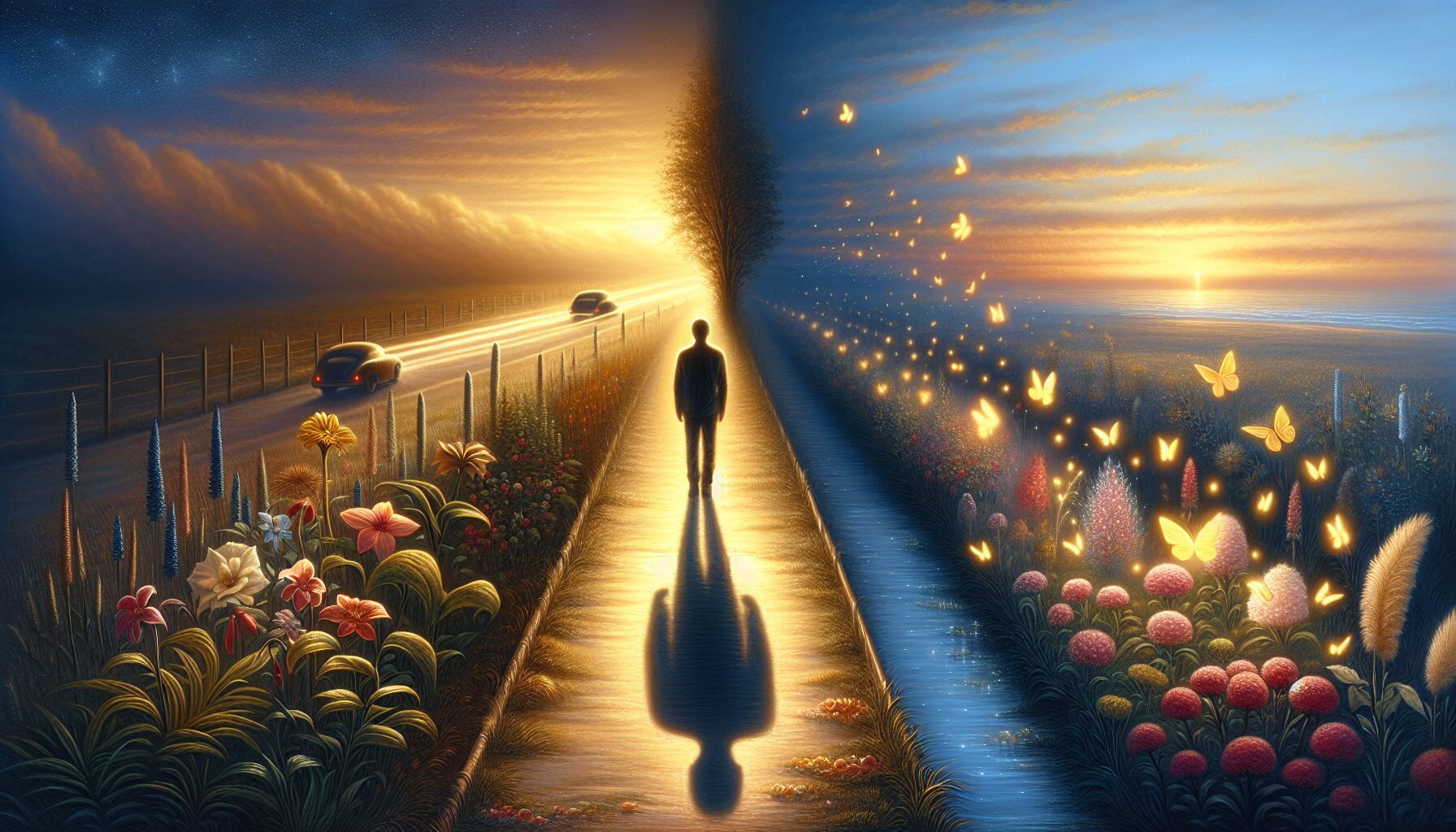 灰暗街頭單人身影,象徵單戀與自我修行的孤寂