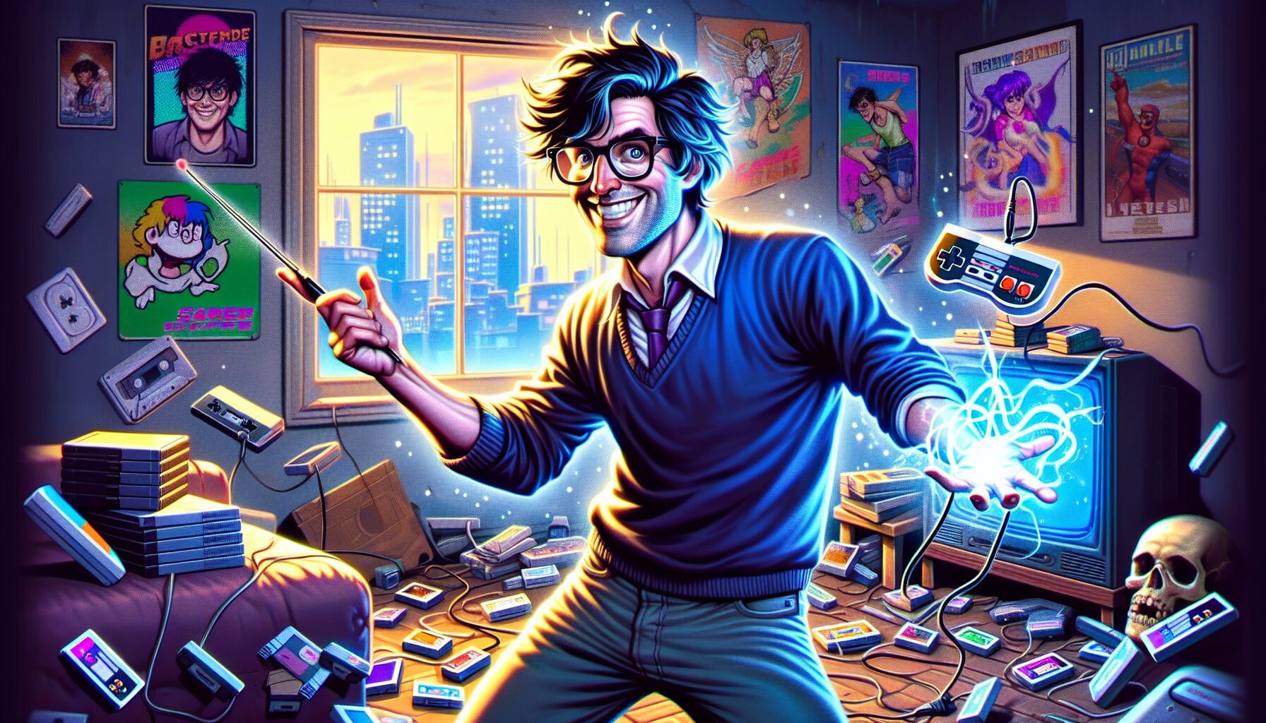 舅舅舉著SEGA主機懷舊，展現90年代遊戲氛圍