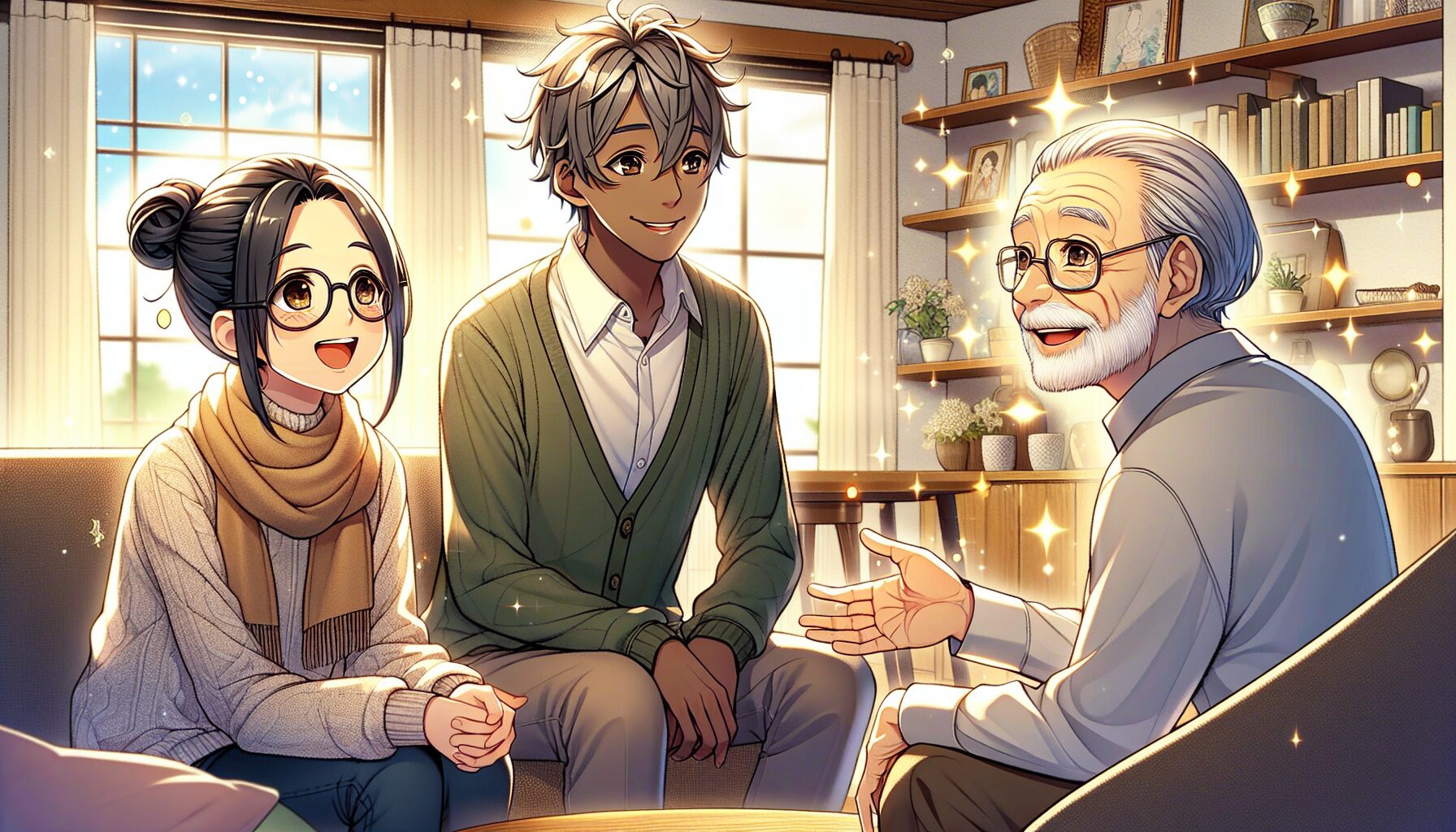 舅舅、敬文與藤宮日常生活截圖，洋溢搞笑與溫馨感