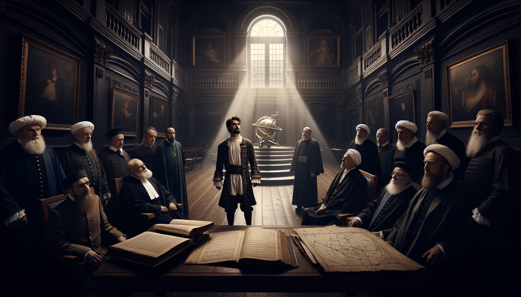 伽利略出席異端審判法庭的場景復原