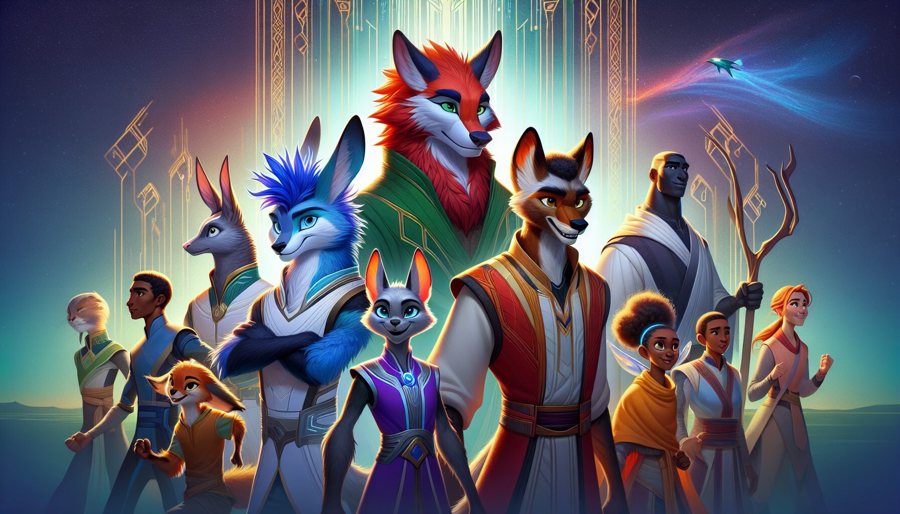 湯姆、麥蒂與三位主角（索尼克、塔爾斯、納克魯斯）同框劇照