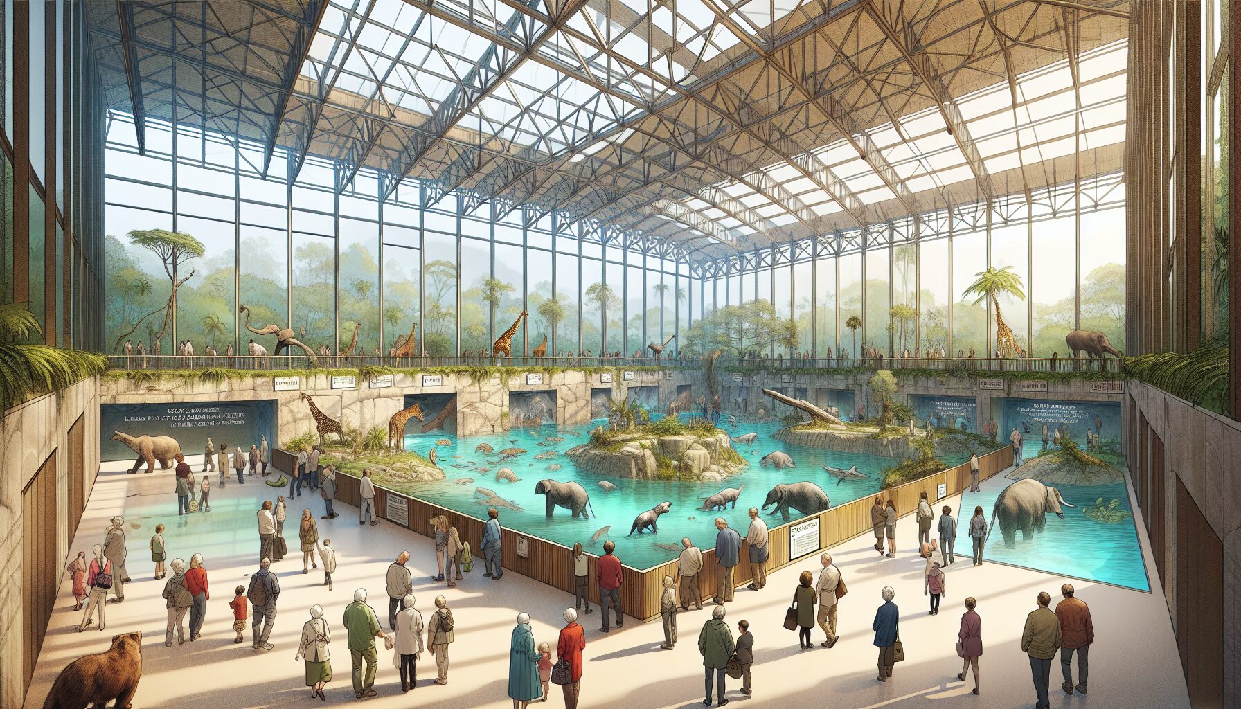 大貓熊圓寶與家族成員在大貓熊館悠閒生活