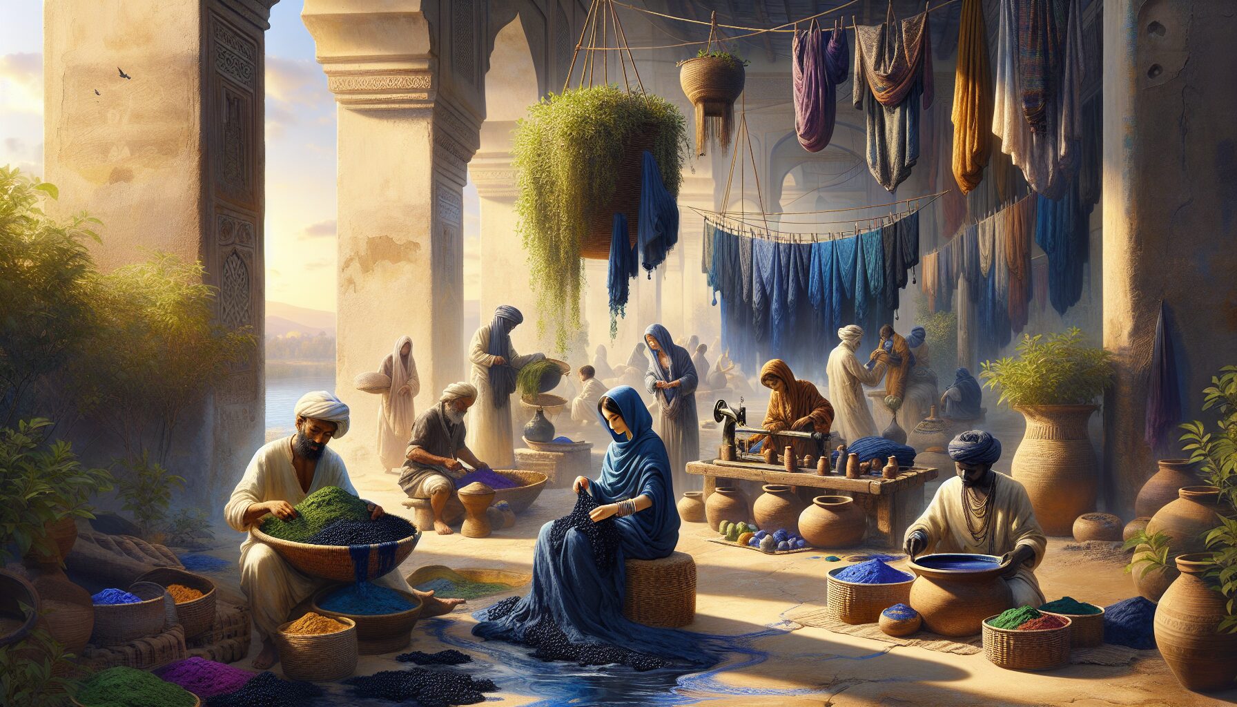 早期亞歐美靛藍貿易插畫