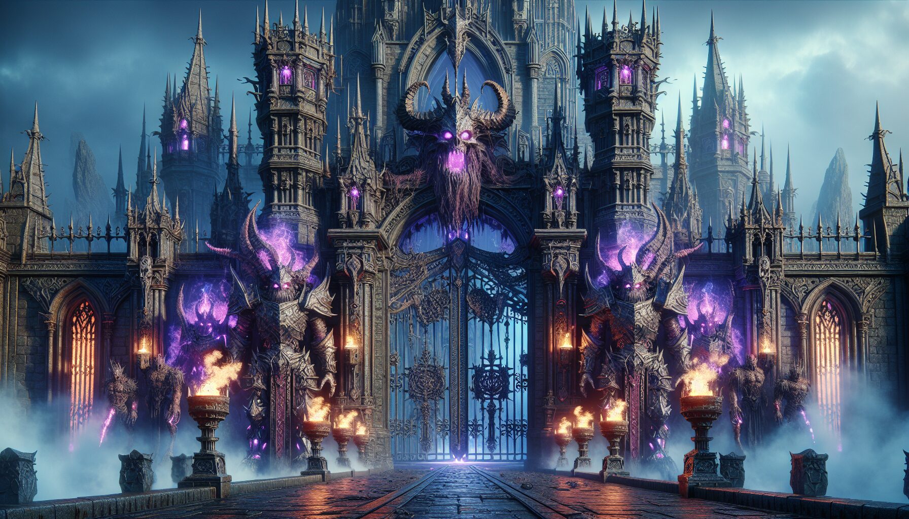 玩家在魔女的城堡入口對戰巨型魔物軍團