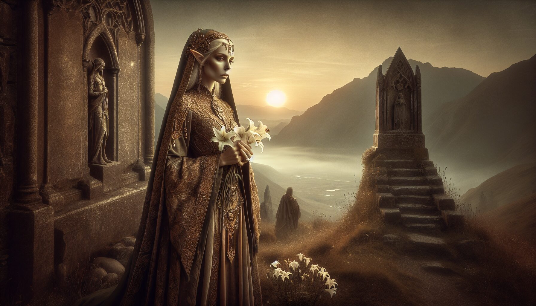 芙莉蓮站在墳前追憶過往的時光,表現對時間流逝的沉思與後悔