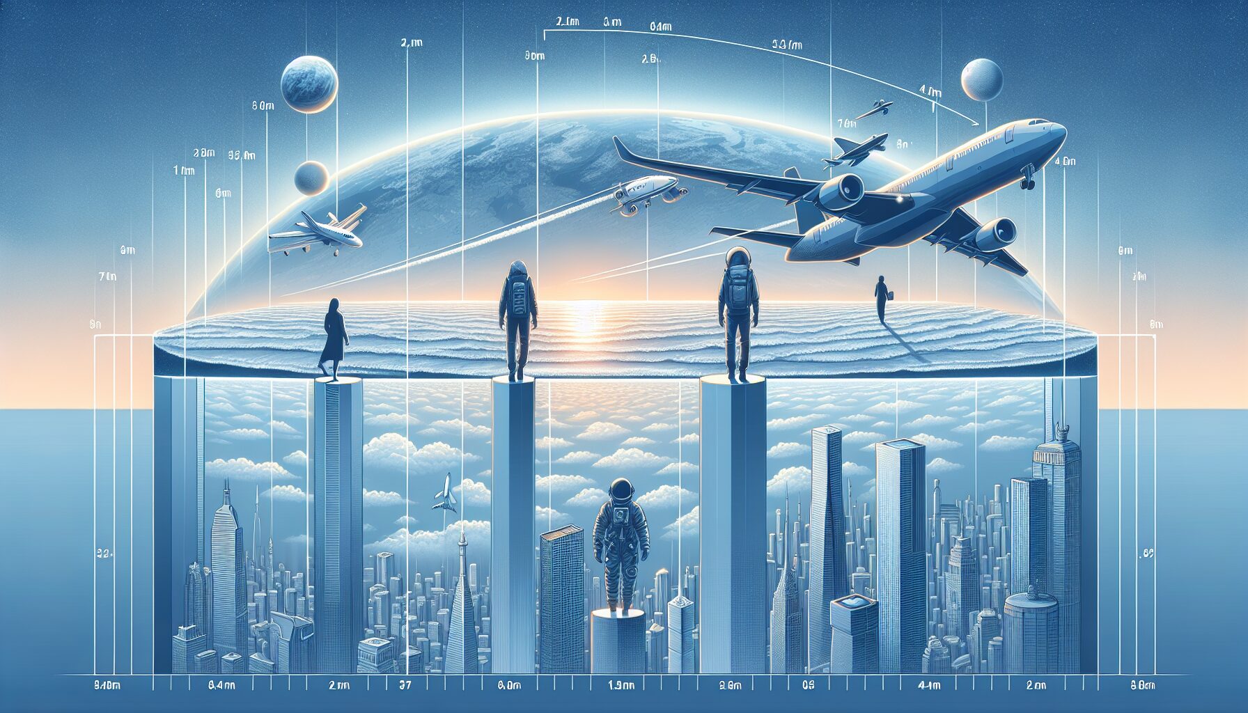 從不同高度觀測到的地平線距離示意圖