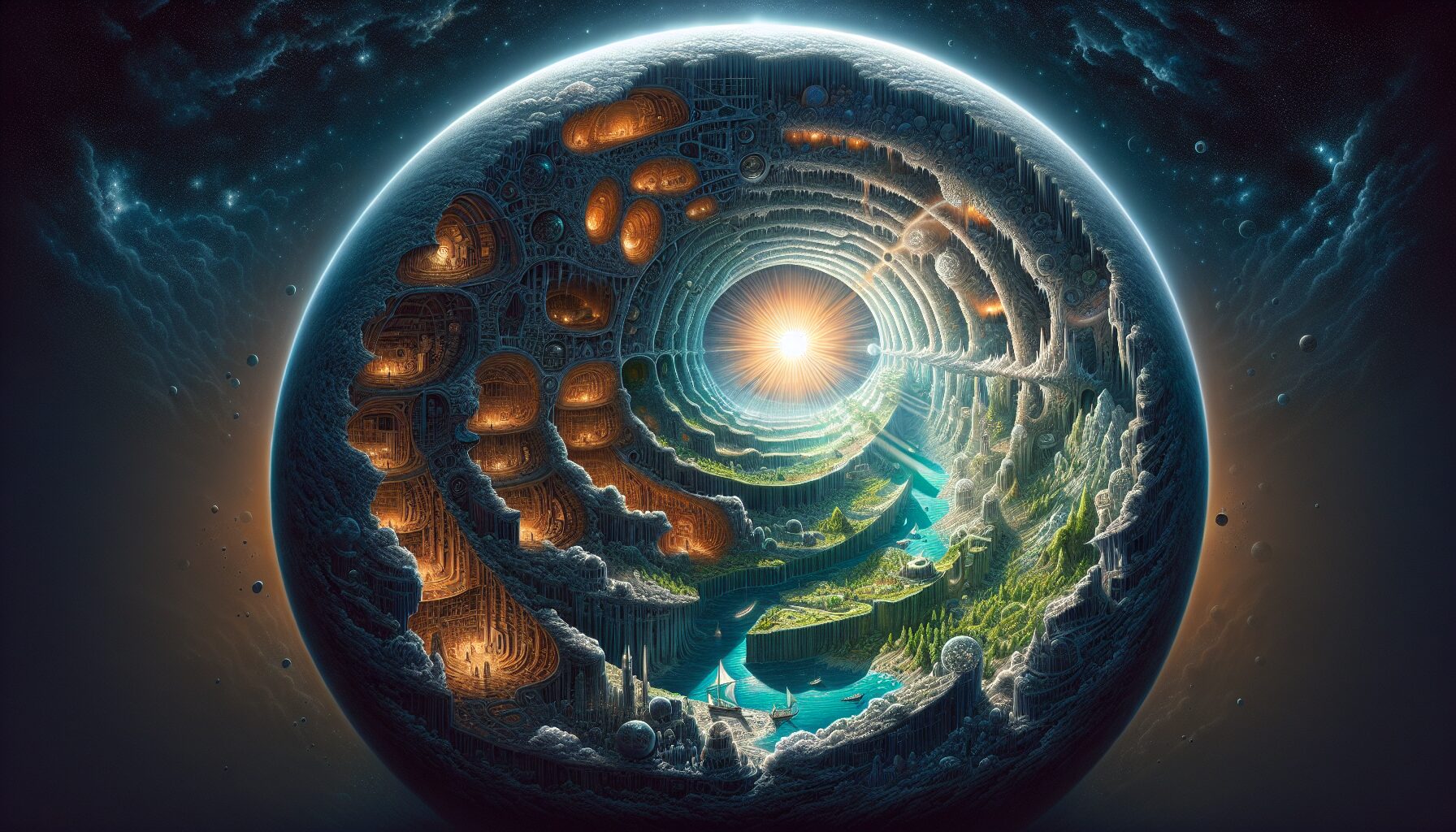地球空心論想像圖：地表下方的奇幻文明