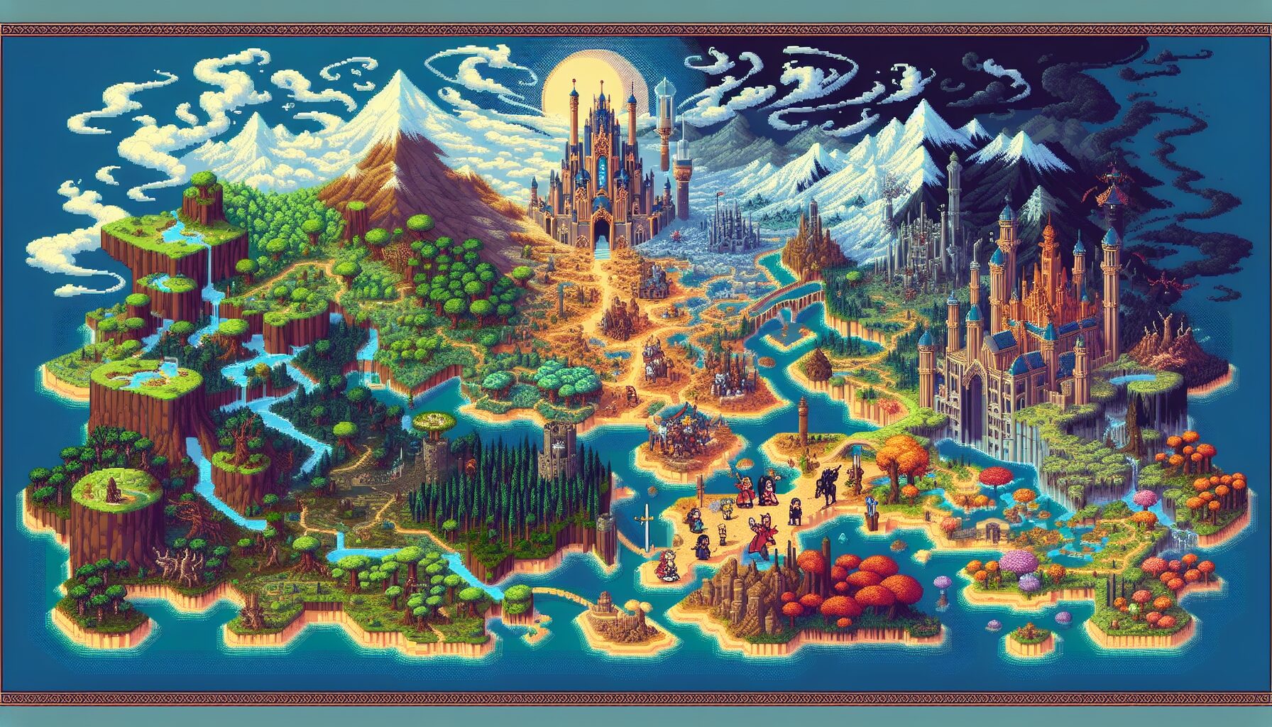 主角團隊於世界彈射台展開冒險像素場景