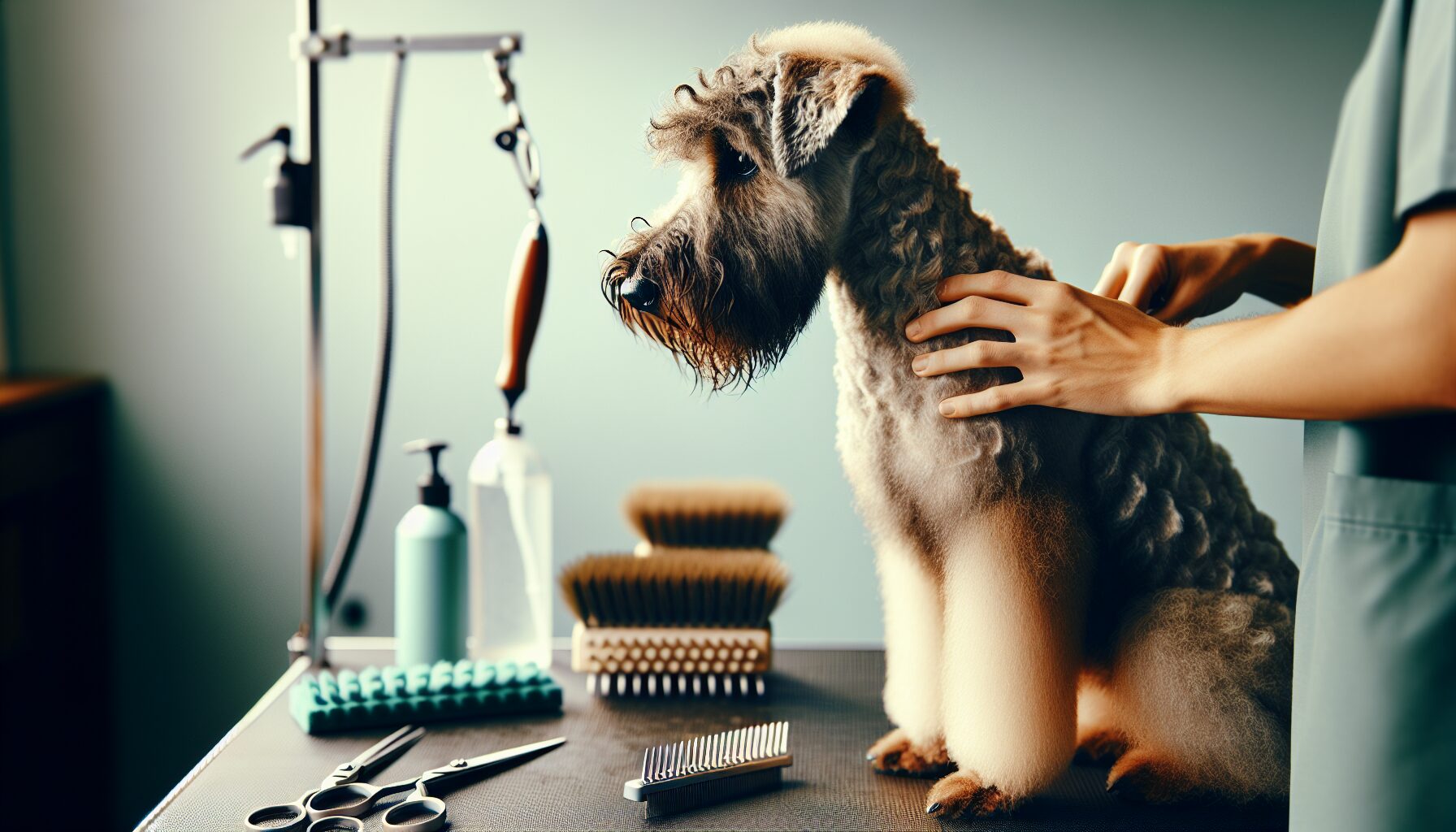 專業美容師為剛毛獵狐梗進行手拔毛護理