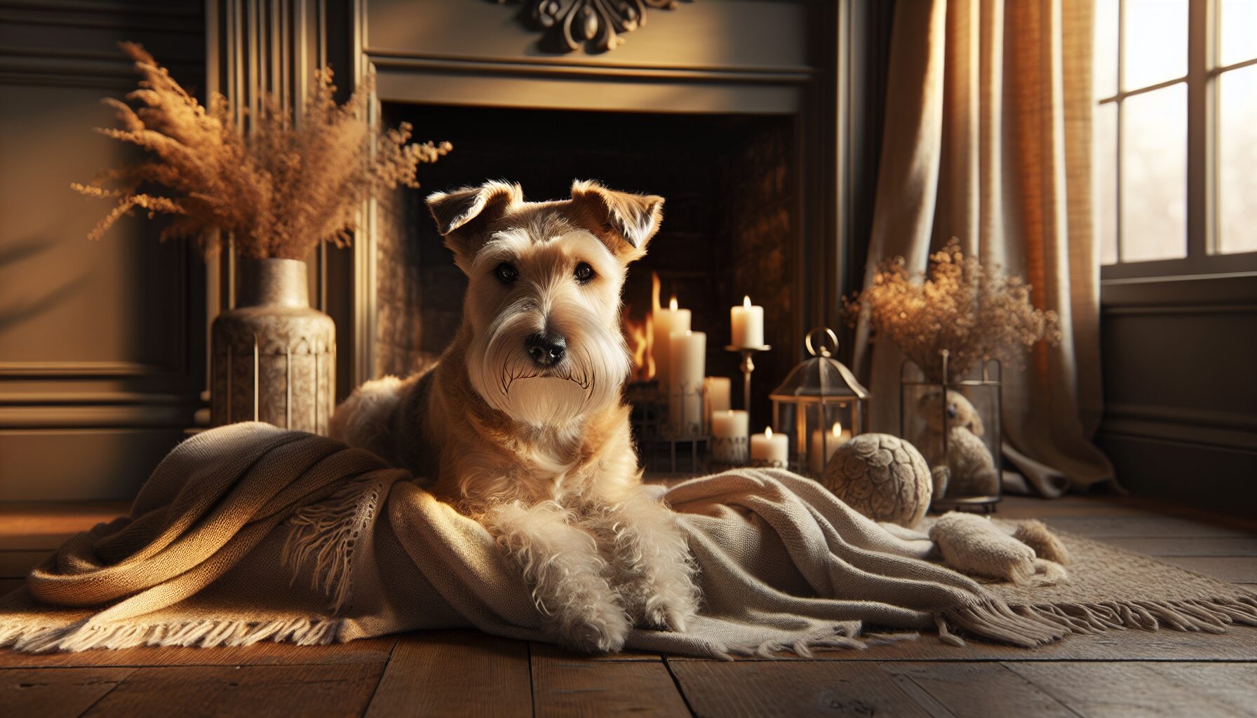 毛色鮮明健康快樂的剛毛獵狐梗與家人合影照