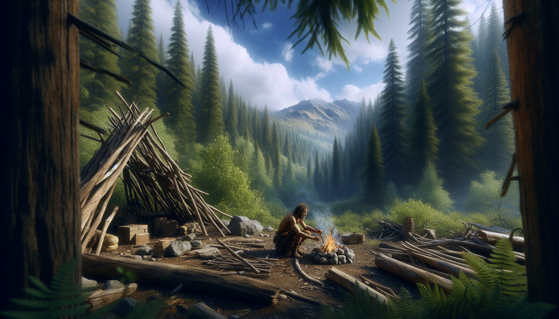 玩家在極端環境建造營地，顯示資源與體力條界面