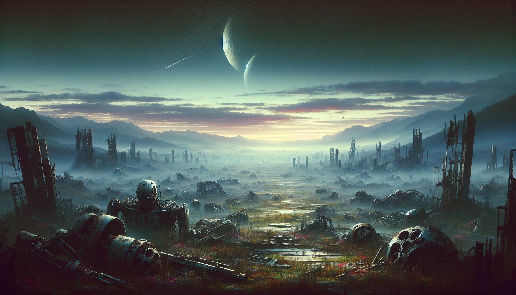 遊戲中機械生物村莊與人造人角色相遇場景