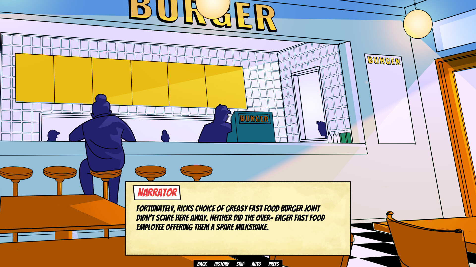 遊戲中的對話場景,採用漫畫風格的對話框和角色立繪