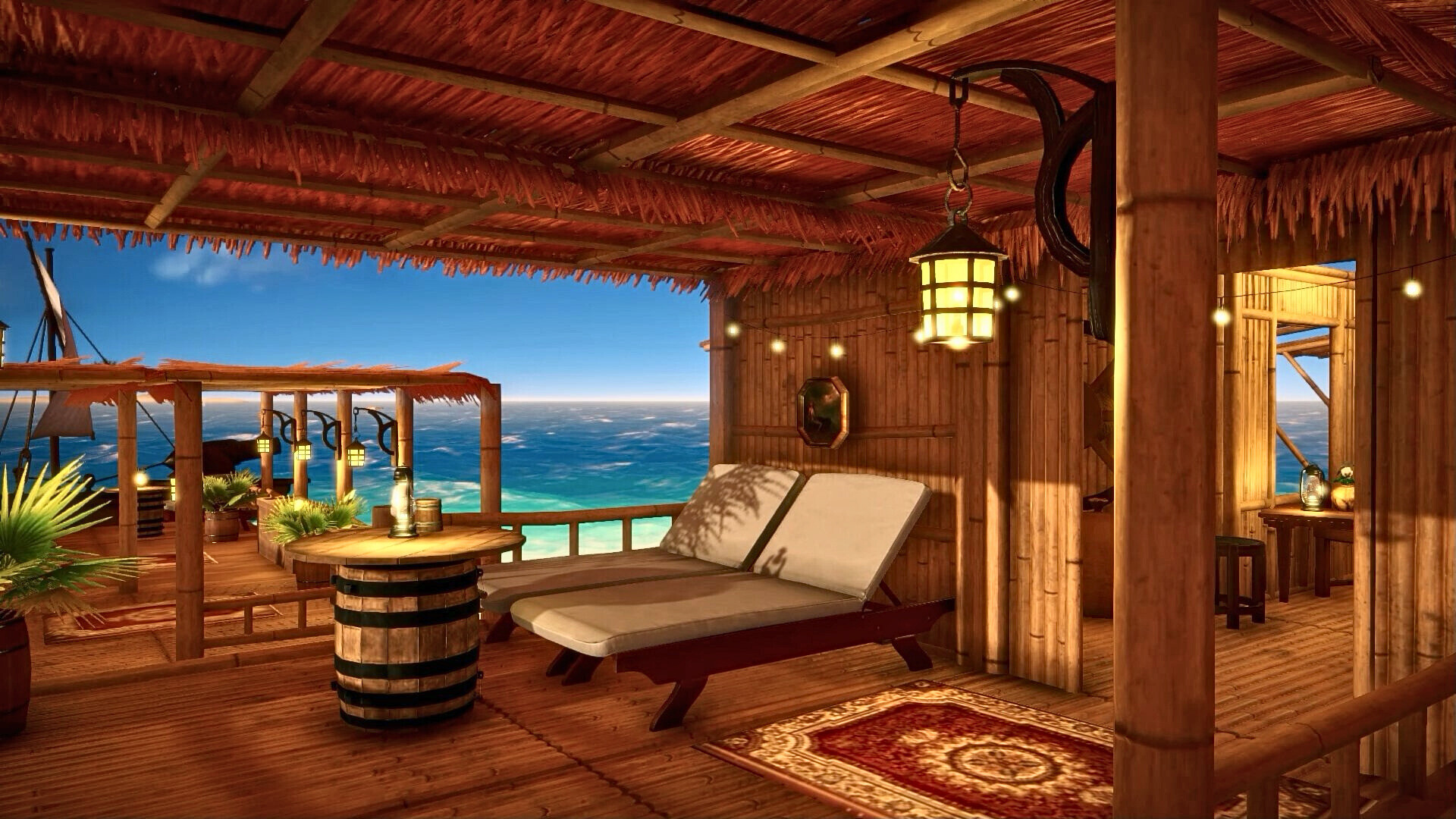 兩艘海盜船在海上激烈交火。