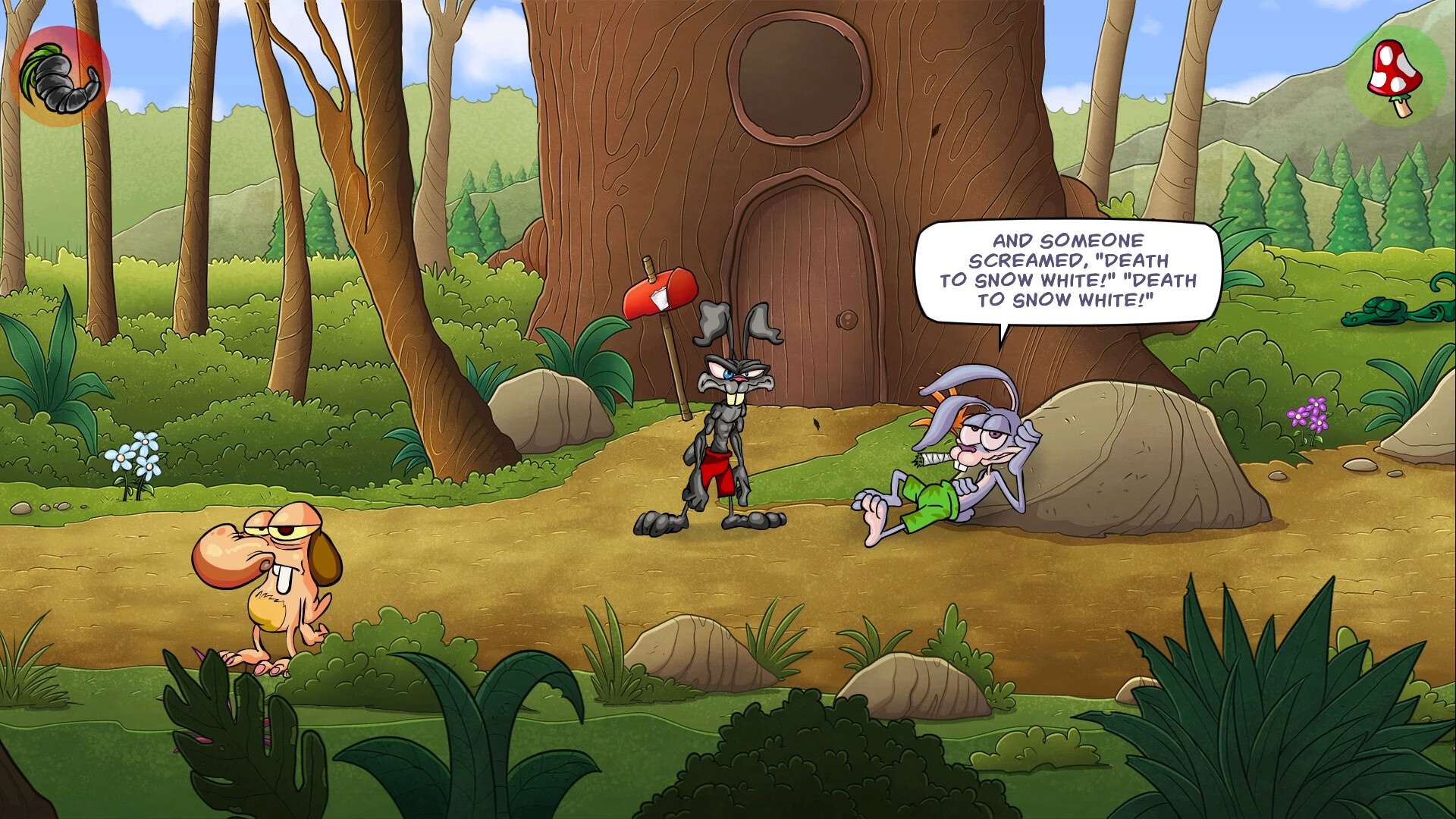 黑兔子主角與一隻戴著皇冠的獅子對峙